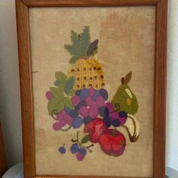 Springbok Vintage Framed Crewel Fruit Pattern Completed - Picture 2 of 6